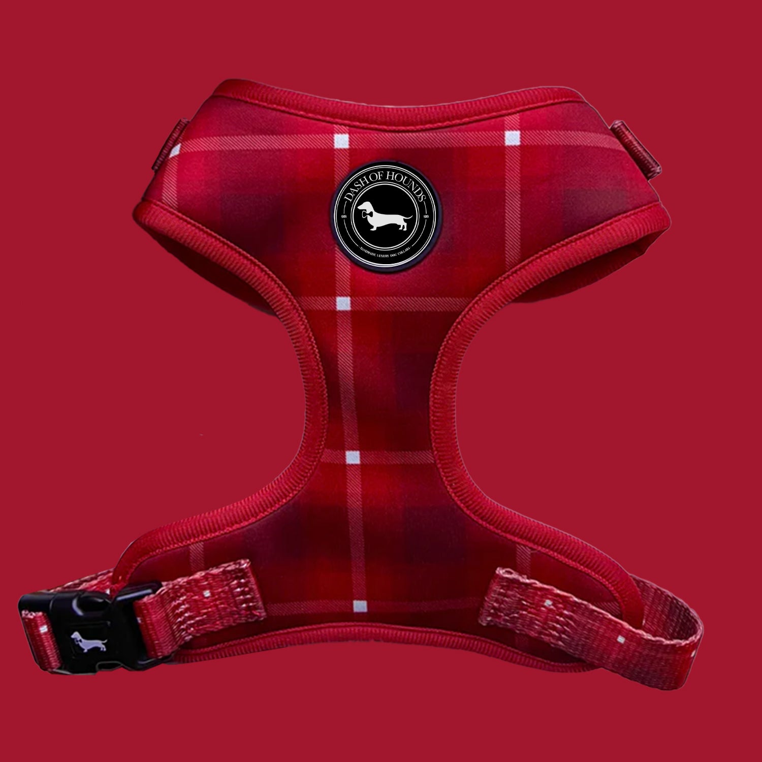 Red Plaid Dog Harness, Lead and Poo Bag Set Dash Of Hounds