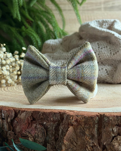 Meadow Green Tweed Dog Collar Bow & Lead Set Dash Of Hounds