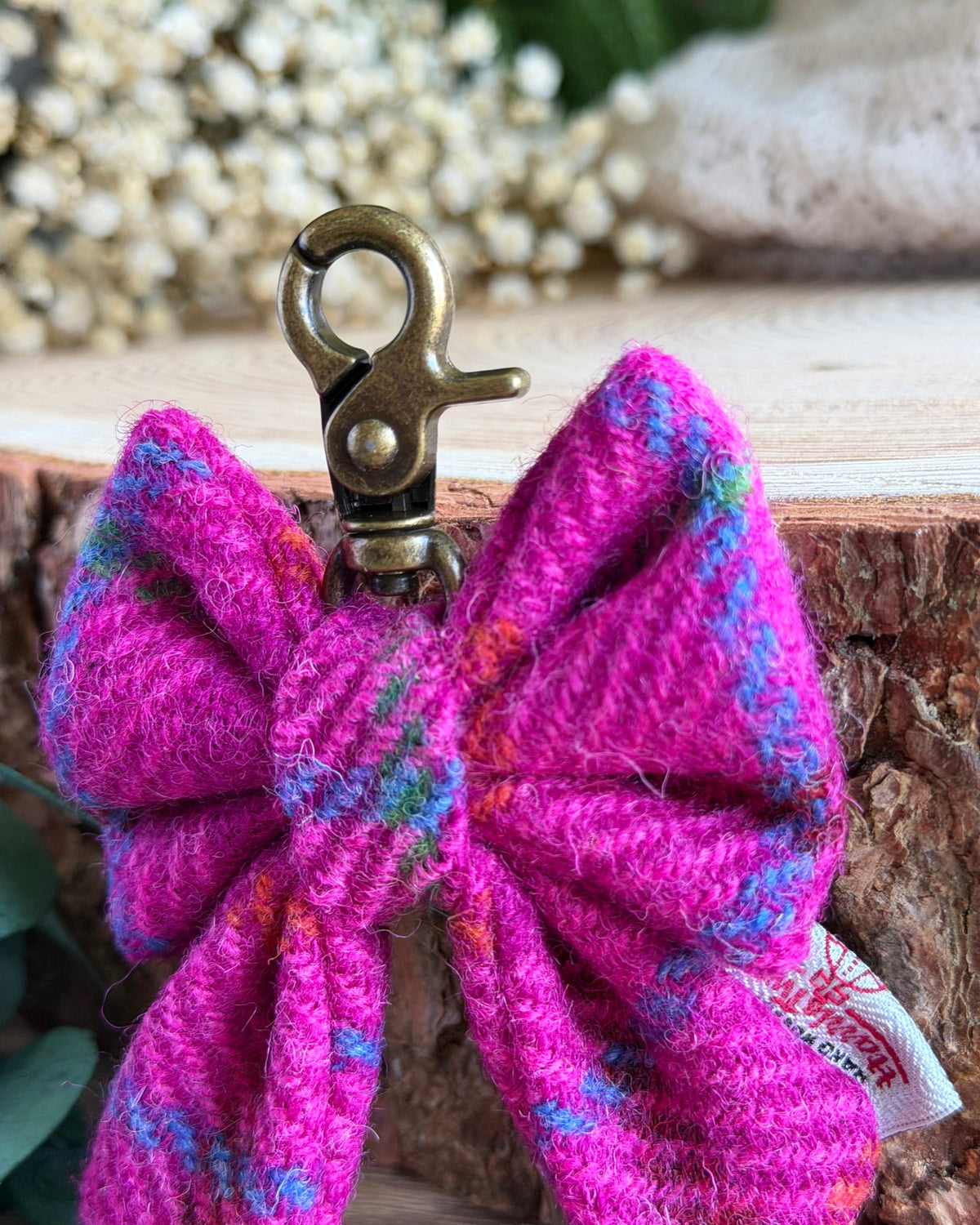 Harris Tweed® Bow Keyring | Bag Charm | Ceris Pink Dash Of Hounds
