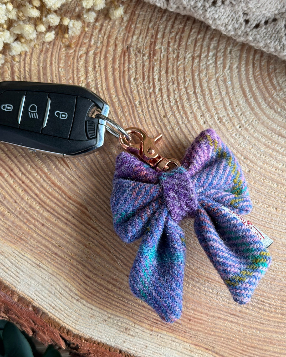 Harris Tweed® Bow Key Ring | Bag Charm | Baby Pink (Copy) Dash Of Hounds