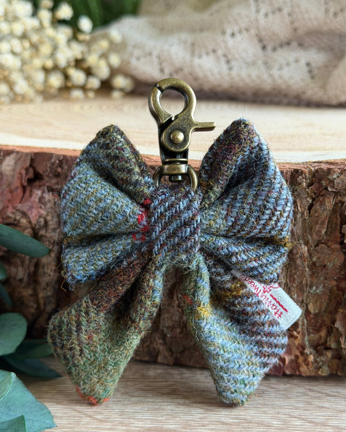 Harris Tweed® Bow Keyring | Bag Charm | Heritage Blue Green Dash Of Hounds