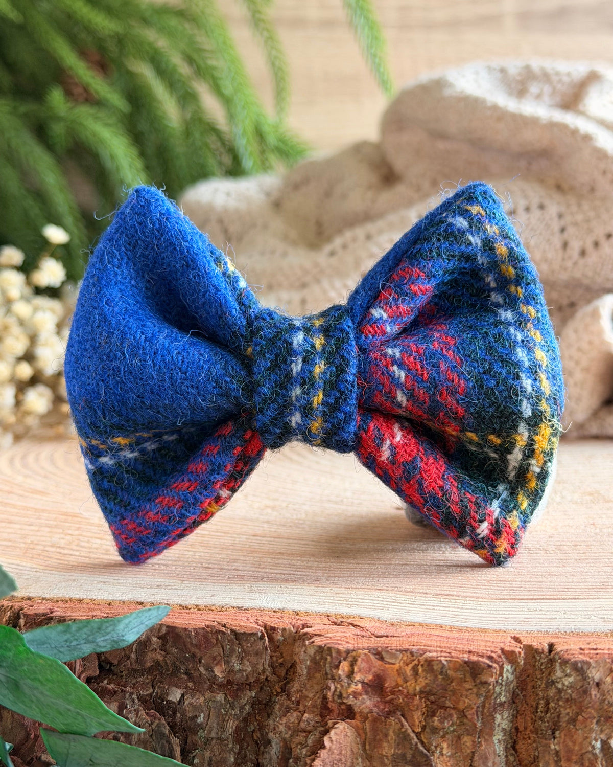 Harris Tweed® Royal Blue Tartan Check Tweed Dog Collar Bow & Lead Set Dash Of Hounds