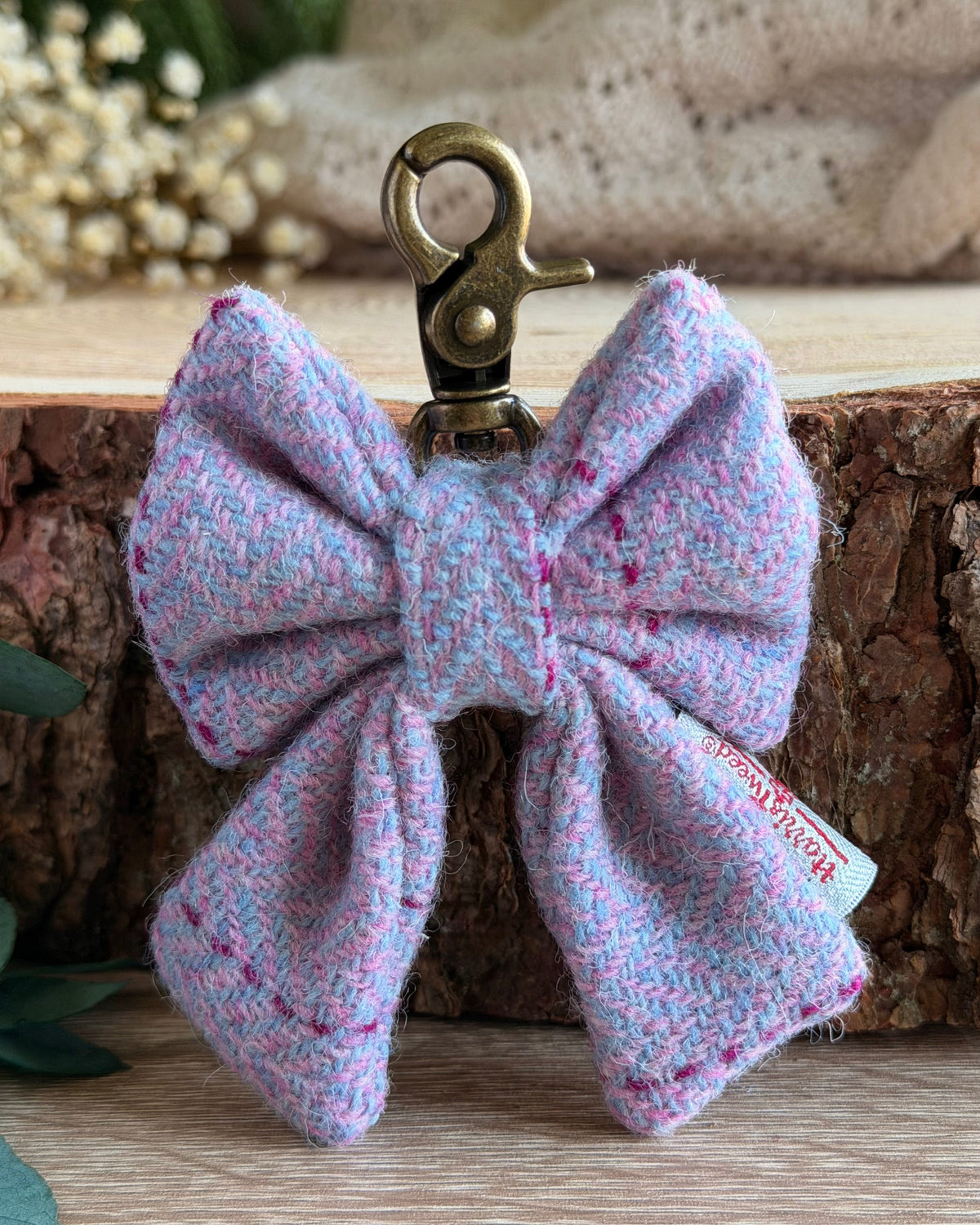 Harris Tweed® Bow Keyring | Bag Charm | Heather Mist Lilac Dash Of Hounds