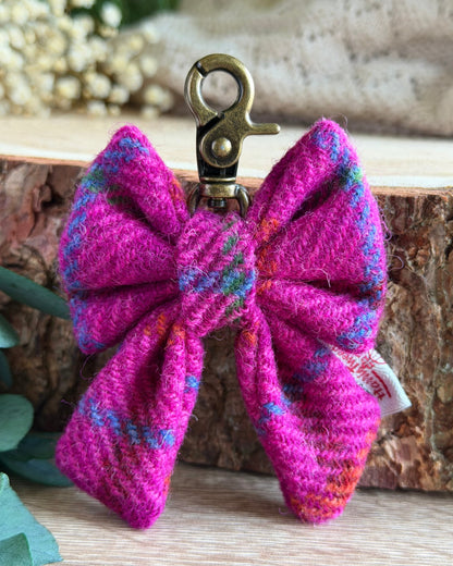 Harris Tweed® Bow Keyring | Bag Charm | Ceris Pink Dash Of Hounds