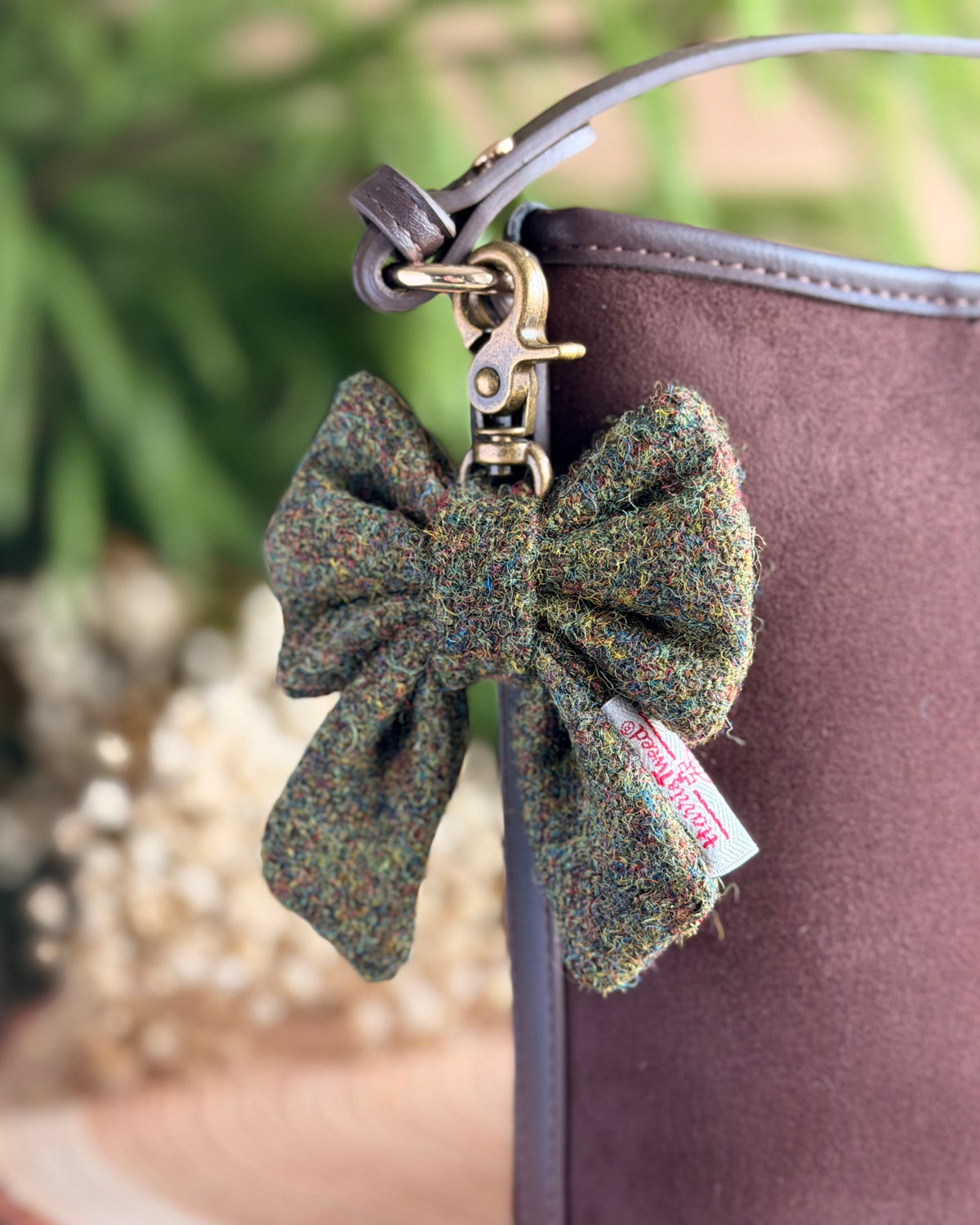 Harris Tweed® Bow Keyring | Bag Charm | Moss Green Dash Of Hounds
