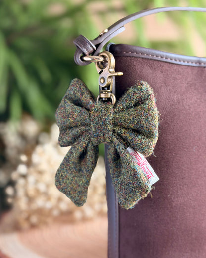 Harris Tweed® Bow Keyring | Bag Charm | Moss Green Dash Of Hounds
