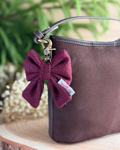 Harris Tweed® Bow Keyring | Bag Charm | Autumn Berry Dash Of Hounds