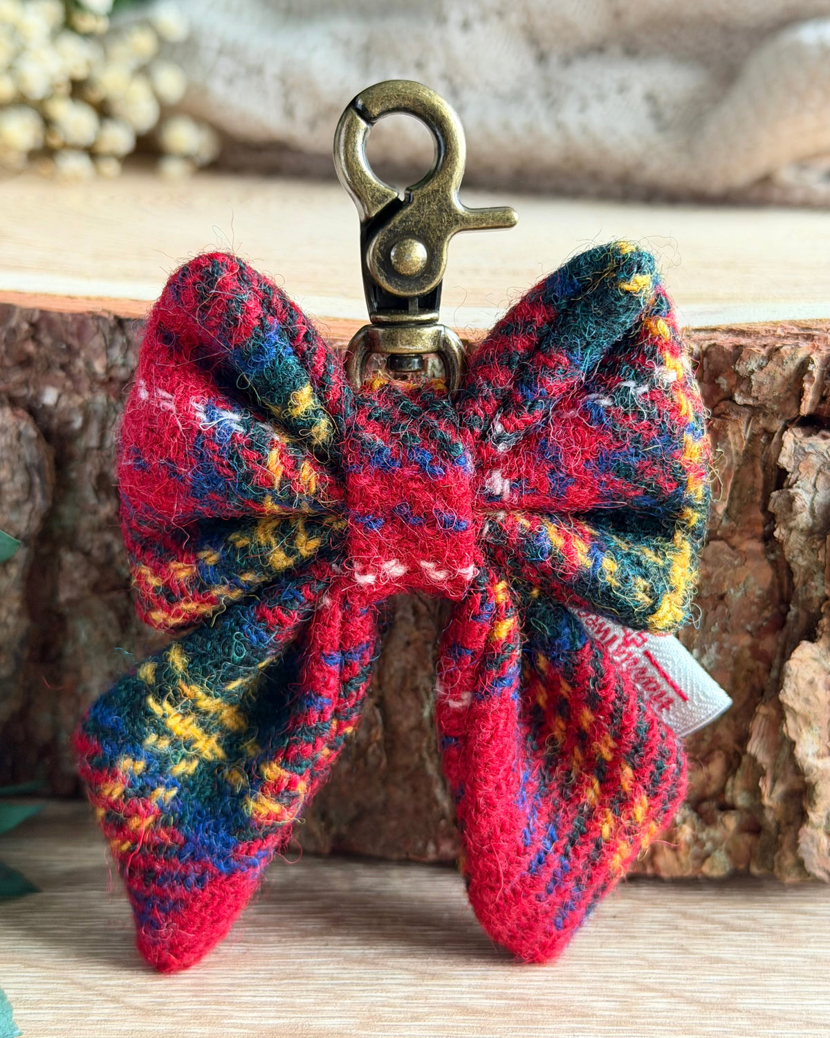 Harris Tweed® Bow Key Ring | Bag Charm | Red Tartan Check Dash Of Hounds