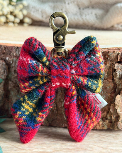 Harris Tweed® Bow Key Ring | Bag Charm | Red Tartan Check Dash Of Hounds