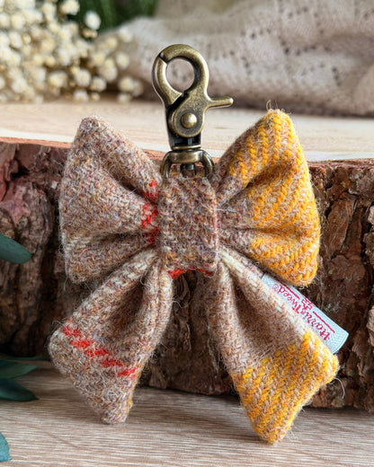Harris Tweed® Bow Keyring | Bag Charm | Natural Yellow Check Dash Of Hounds