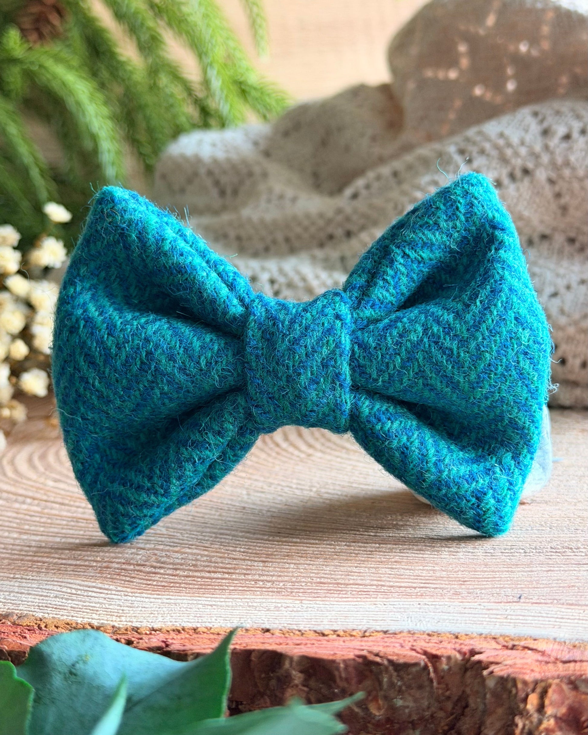 Harris Tweed® Tropical Peacock Blue Turquoise Dog Collar Bow & Lead Set (Copy) Dash Of Hounds