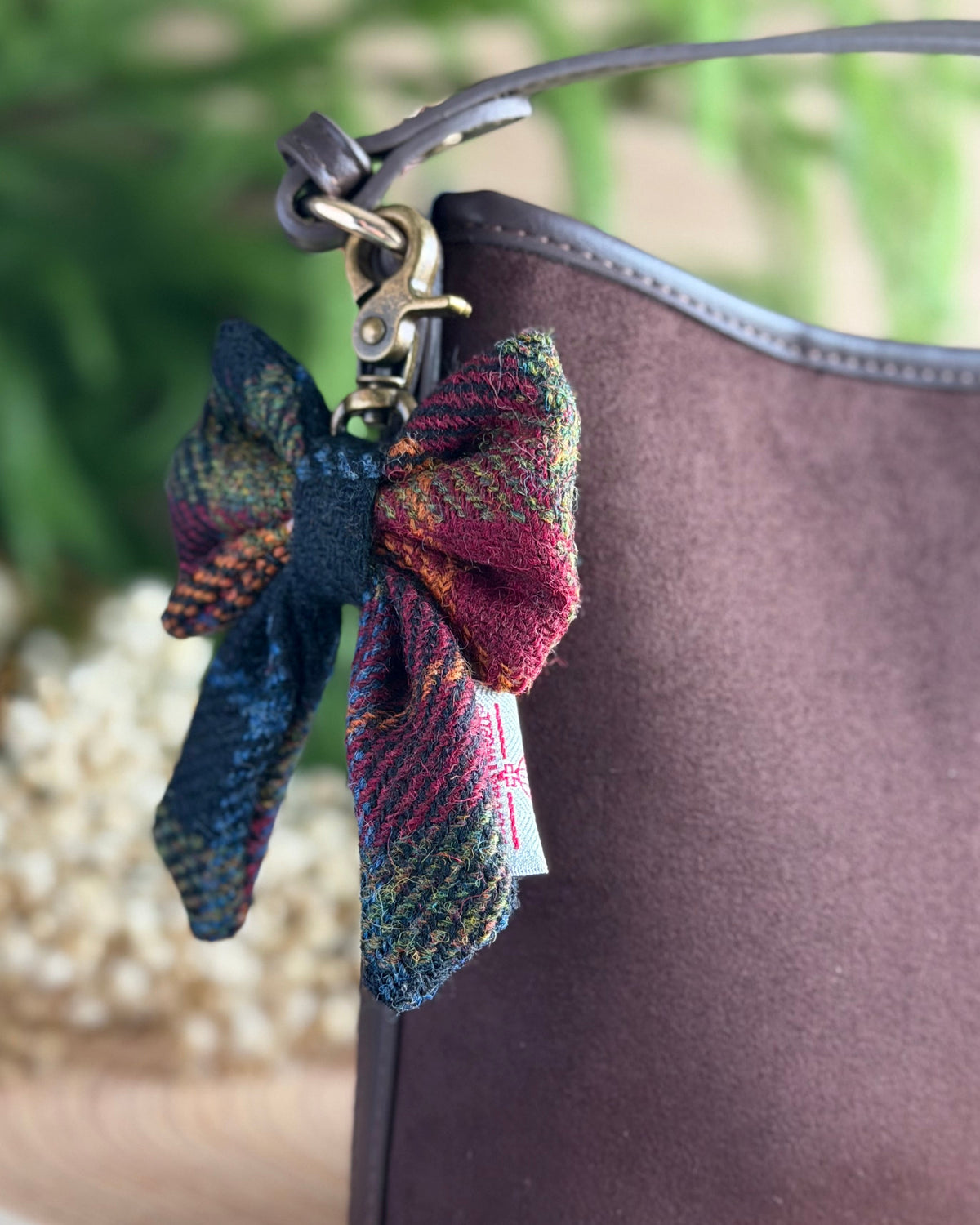Harris Tweed® Bow Keyring | Bag Charm | Autumn Brown Check Dash Of Hounds