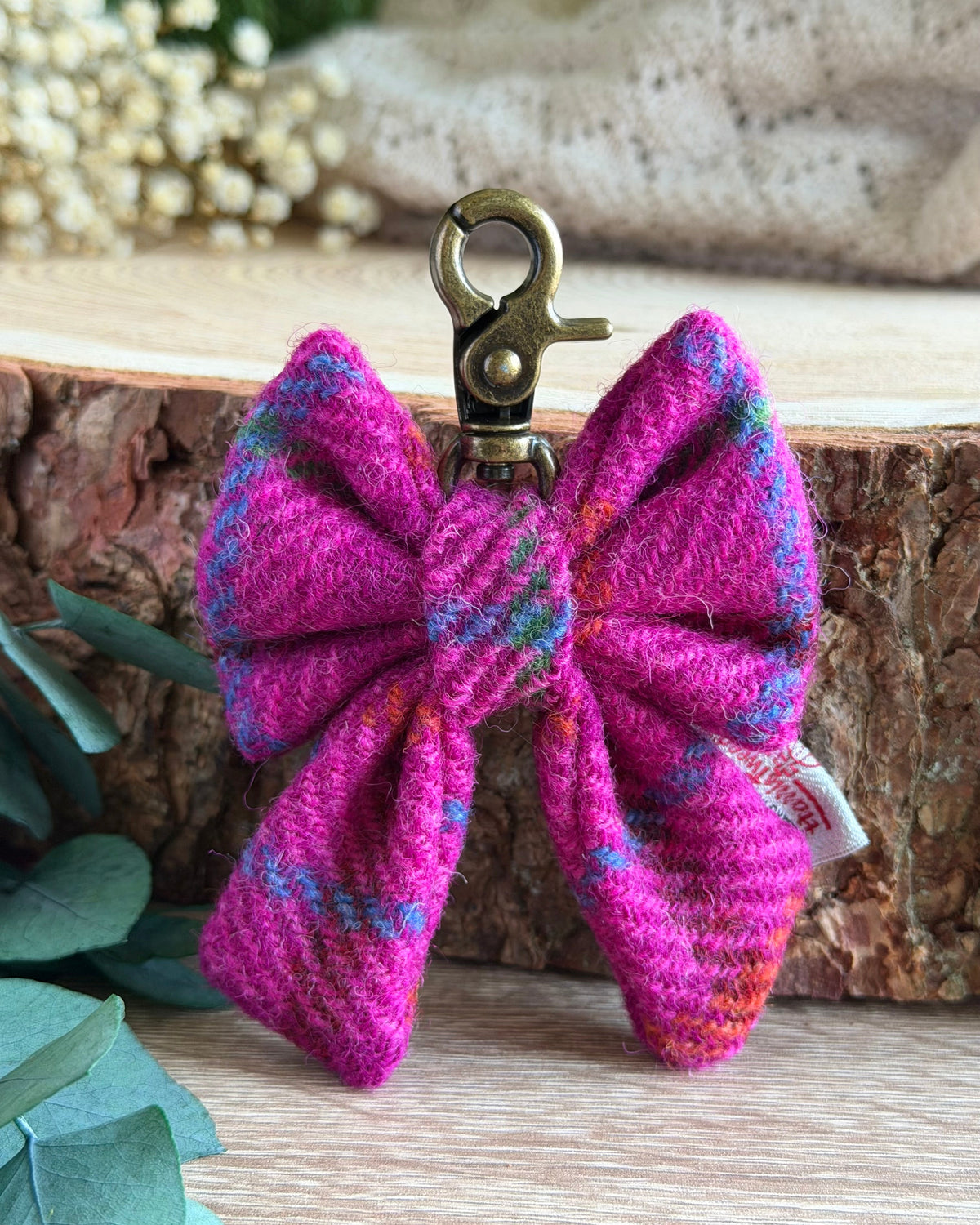 Harris Tweed® Bow Keyring | Bag Charm | Ceris Pink Dash Of Hounds