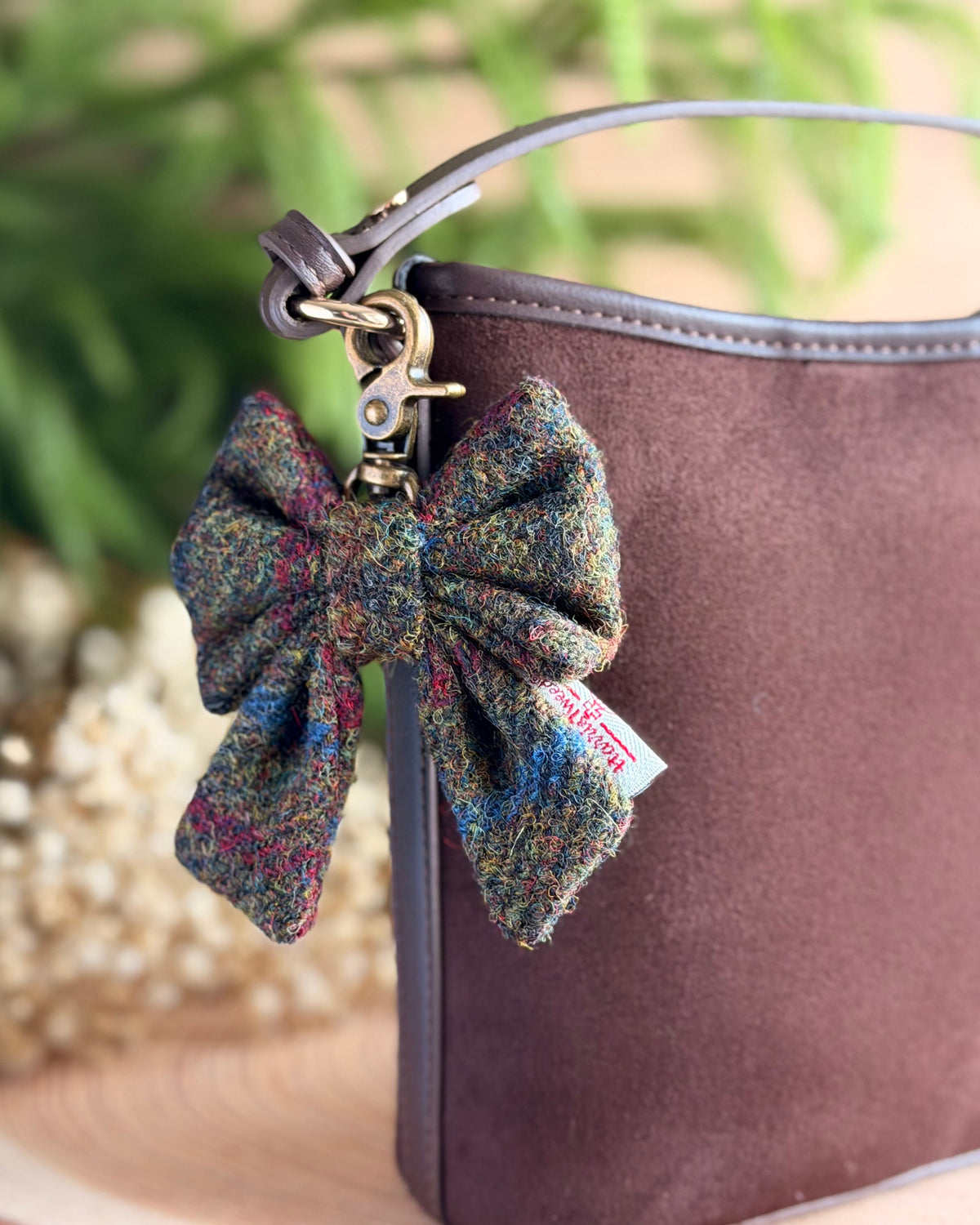 Harris Tweed® Bow Keyring | Bag Charm | Hunter Green Dash Of Hounds