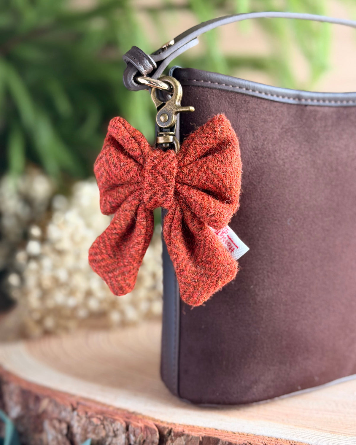 Harris Tweed® Bow Keyring | Bag Charm | Burnt Orange Dash Of Hounds