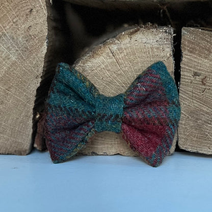 Harris Tweed® Autumn Highland Teal Dog Collar Bow & Lead Set