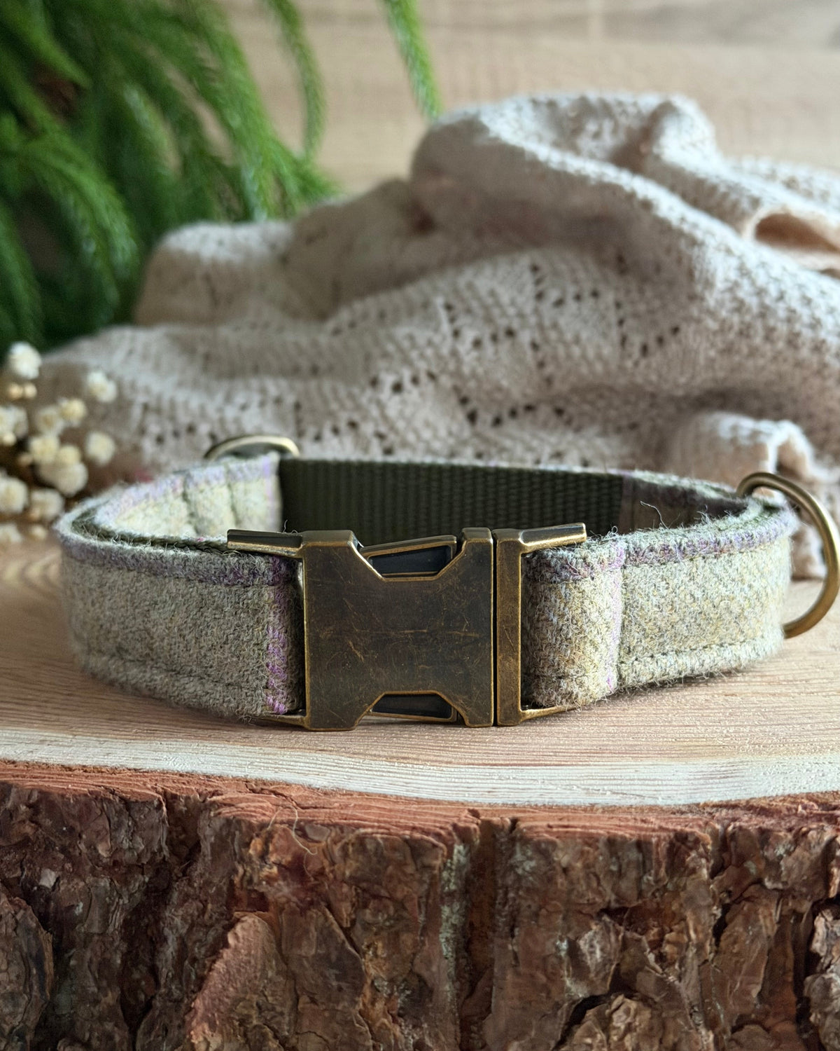 Meadow Green Tweed Dog Collar Bow & Lead Set Dash Of Hounds
