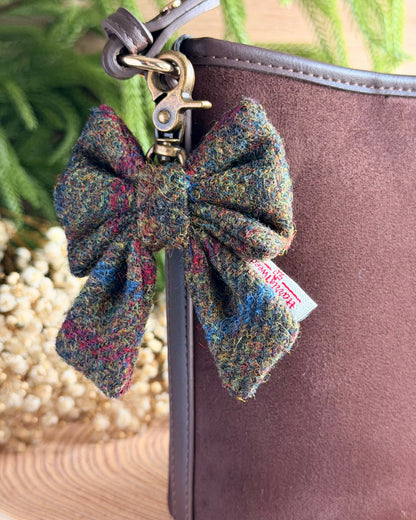 Harris Tweed® Bow Keyring | Bag Charm | Hunter Green Dash Of Hounds
