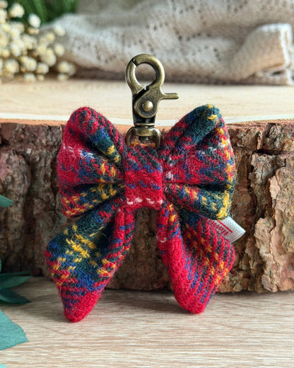 Harris Tweed® Bow Key Ring | Bag Charm | Red Tartan Check Dash Of Hounds