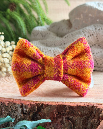 Harris Tweed® Fruit Salad Sorbert Orange Cerise Pink Tweed Dog Collar Bow & Lead Set (Copy) Dash Of Hounds