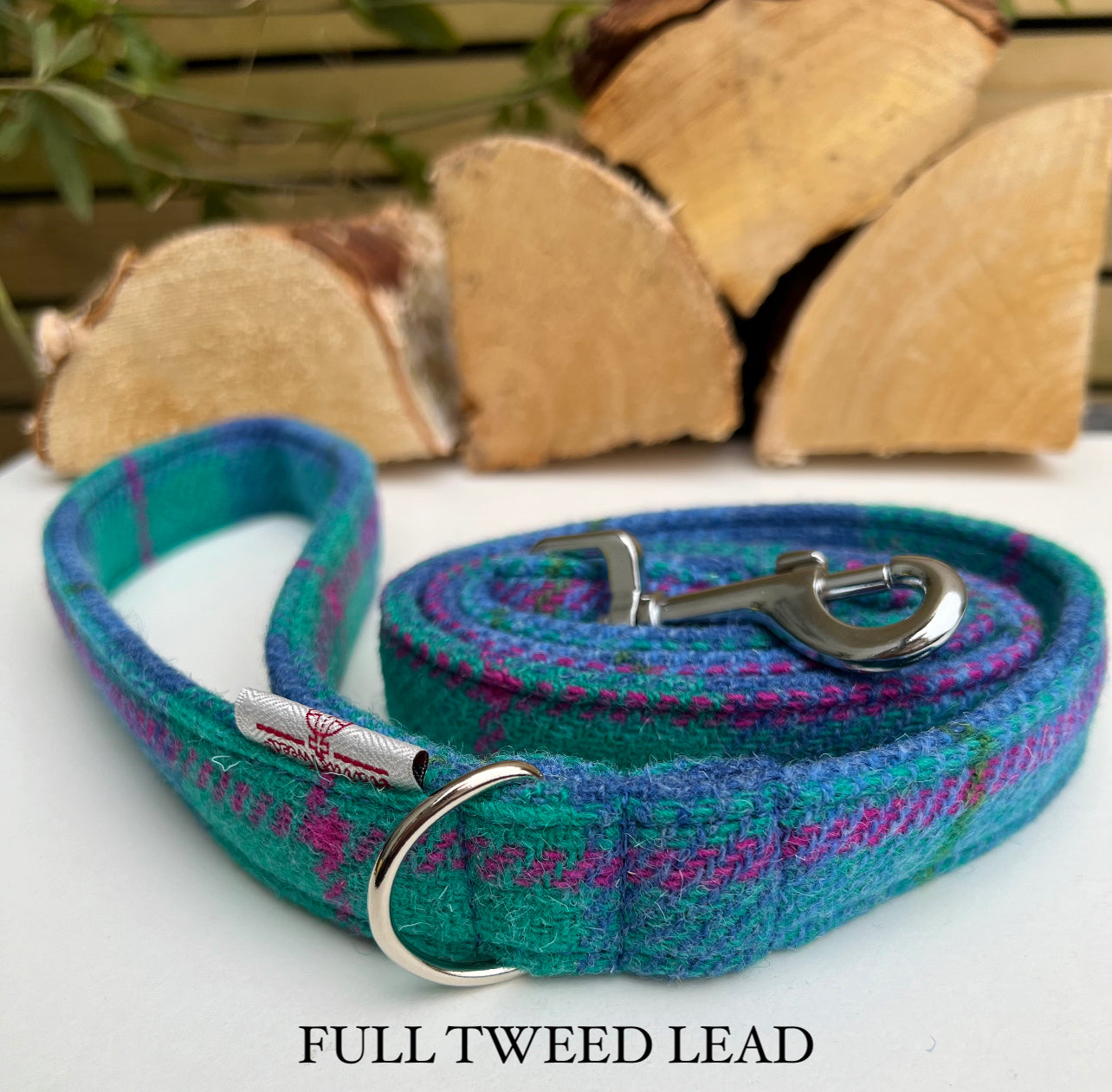 Harris Tweed® Tropical Sunset Blue Turquoise Pink Dog Lead Dash Of Hounds