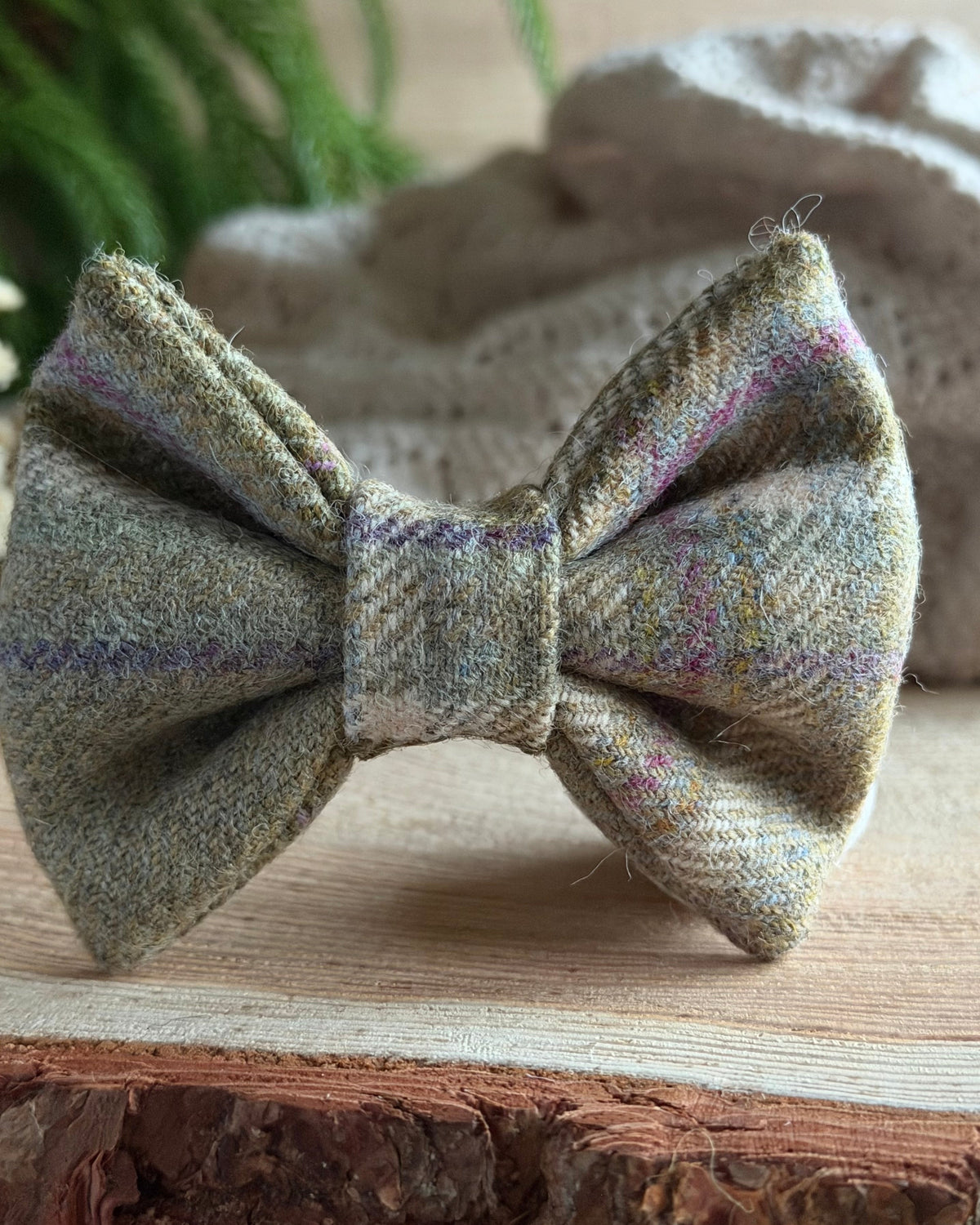 Meadow Green Tweed Dog Collar Bow & Lead Set Dash Of Hounds