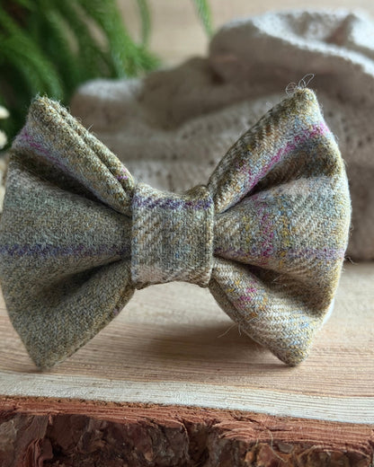 Meadow Green Tweed Dog Collar Bow & Lead Set Dash Of Hounds