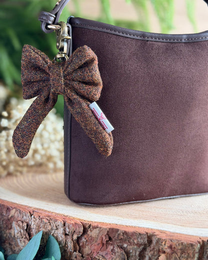 Harris Tweed® Bow Keyring | Bag Charm | Walnut Brown Dash Of Hounds