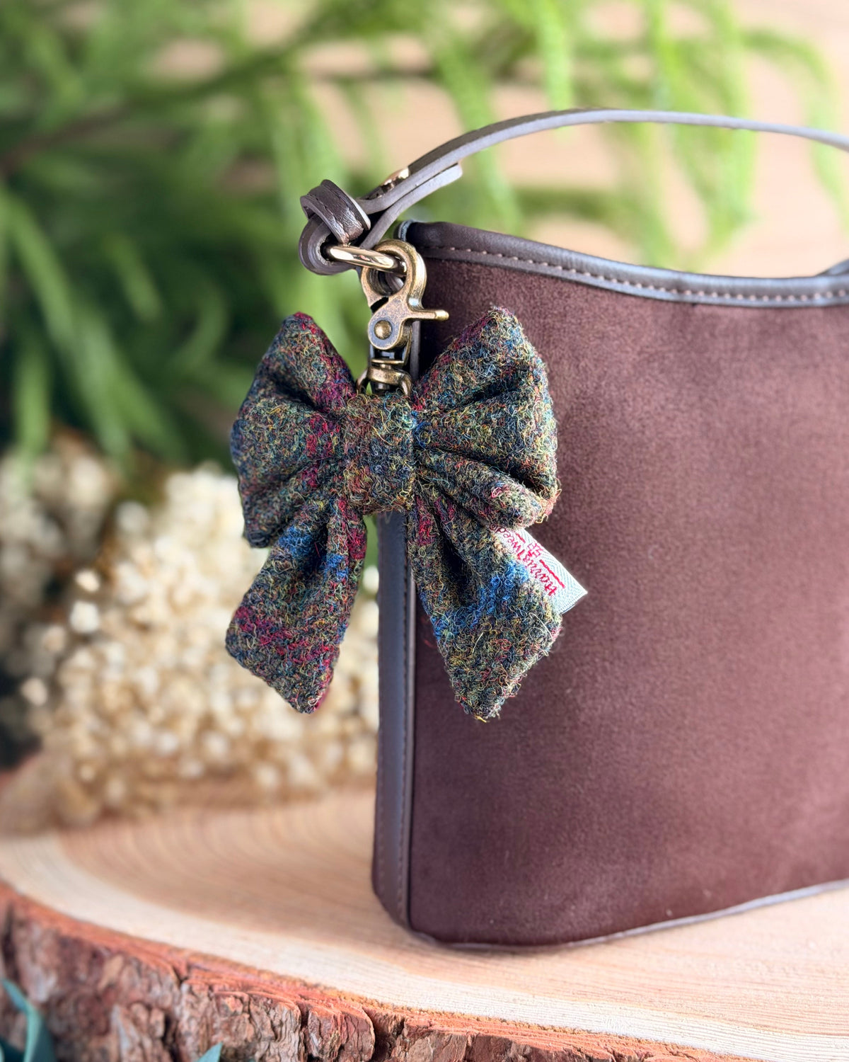 Harris Tweed® Bow Keyring | Bag Charm | Hunter Green Dash Of Hounds