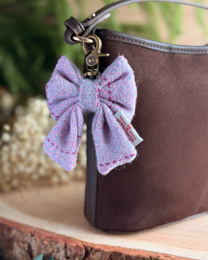 Harris Tweed® Bow Keyring | Bag Charm | Heather Mist Lilac Dash Of Hounds