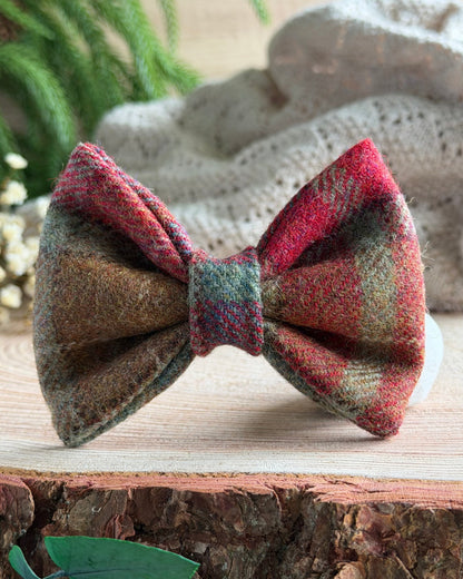Autumn Khaki Tweed Dog Collar Bow & Lead Set Dash Of Hounds