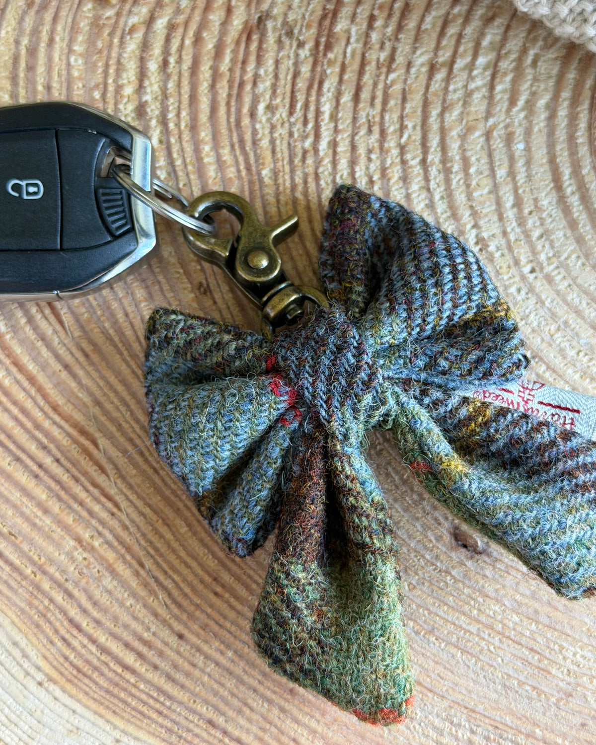 Harris Tweed® Bow Keyring | Bag Charm | Heritage Blue Green Dash Of Hounds