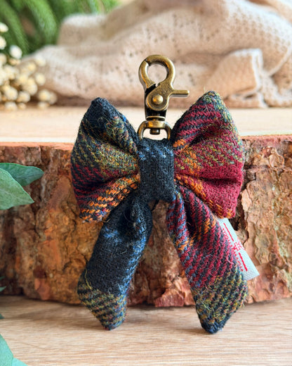 Harris Tweed® Bow Keyring | Bag Charm | Autumn Brown Check (Copy) Dash Of Hounds