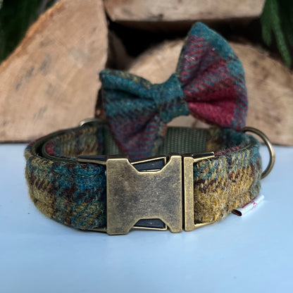 Harris Tweed® Autumn Highland Teal Dog Collar Bow & Lead Set