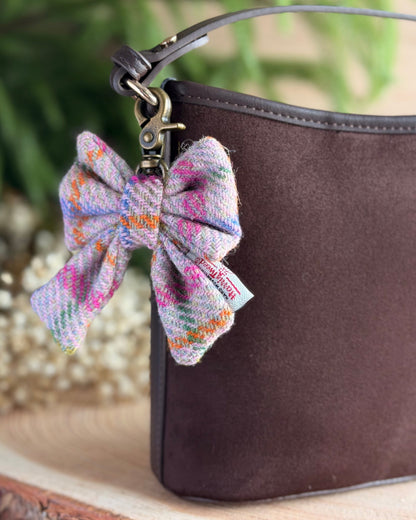Harris Tweed® Bow Keyring | Bag Charm | Pastel Pink Dash Of Hounds