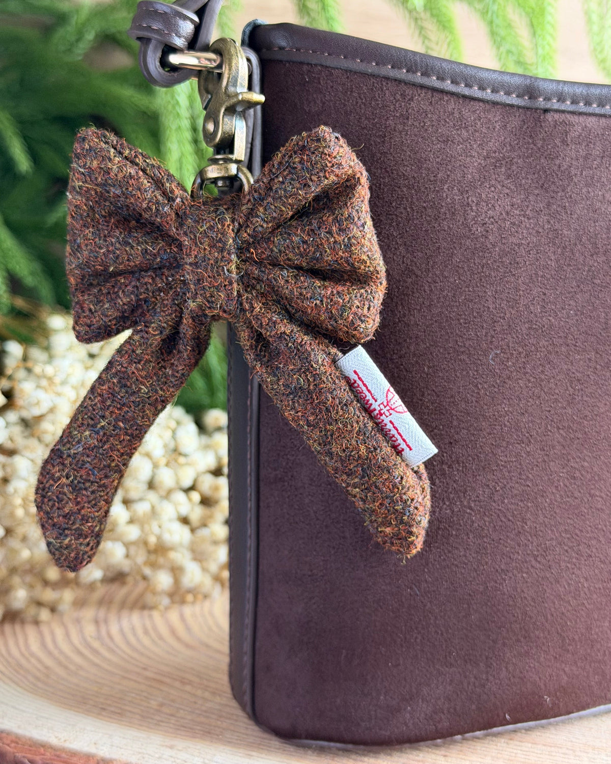 Harris Tweed® Bow Keyring | Bag Charm | Walnut Brown Dash Of Hounds