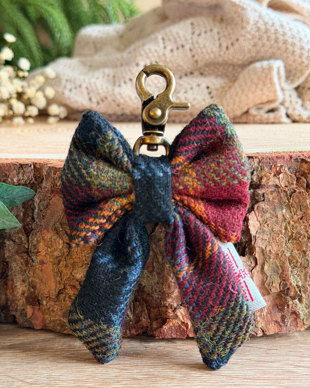 Harris Tweed® Bow Keyring | Bag Charm | Autumn Brown Check (Copy) Dash Of Hounds