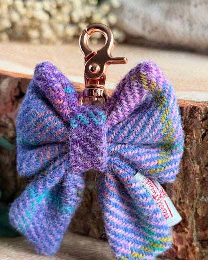 Harris Tweed® Bow Key Ring | Bag Charm | Pink Lilac Dash Of Hounds