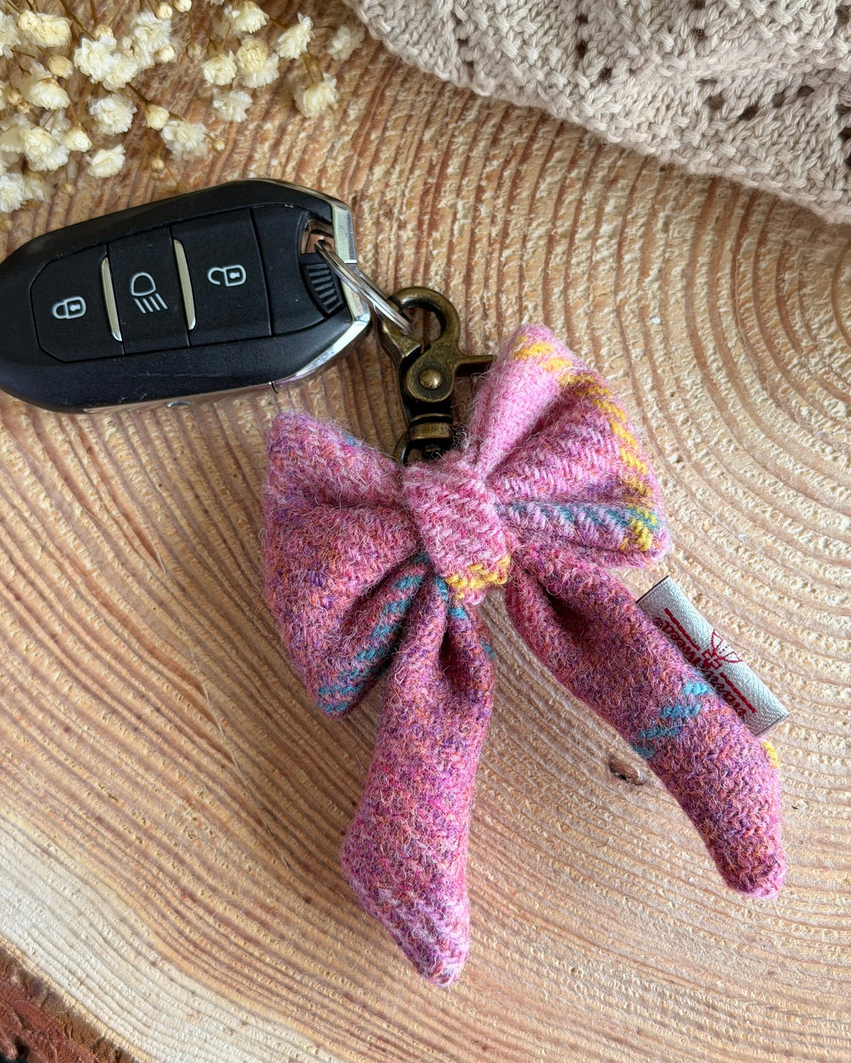 Harris Tweed® Bow Keyring | Bag Charm | Rose Pink Check (Copy) Dash Of Hounds