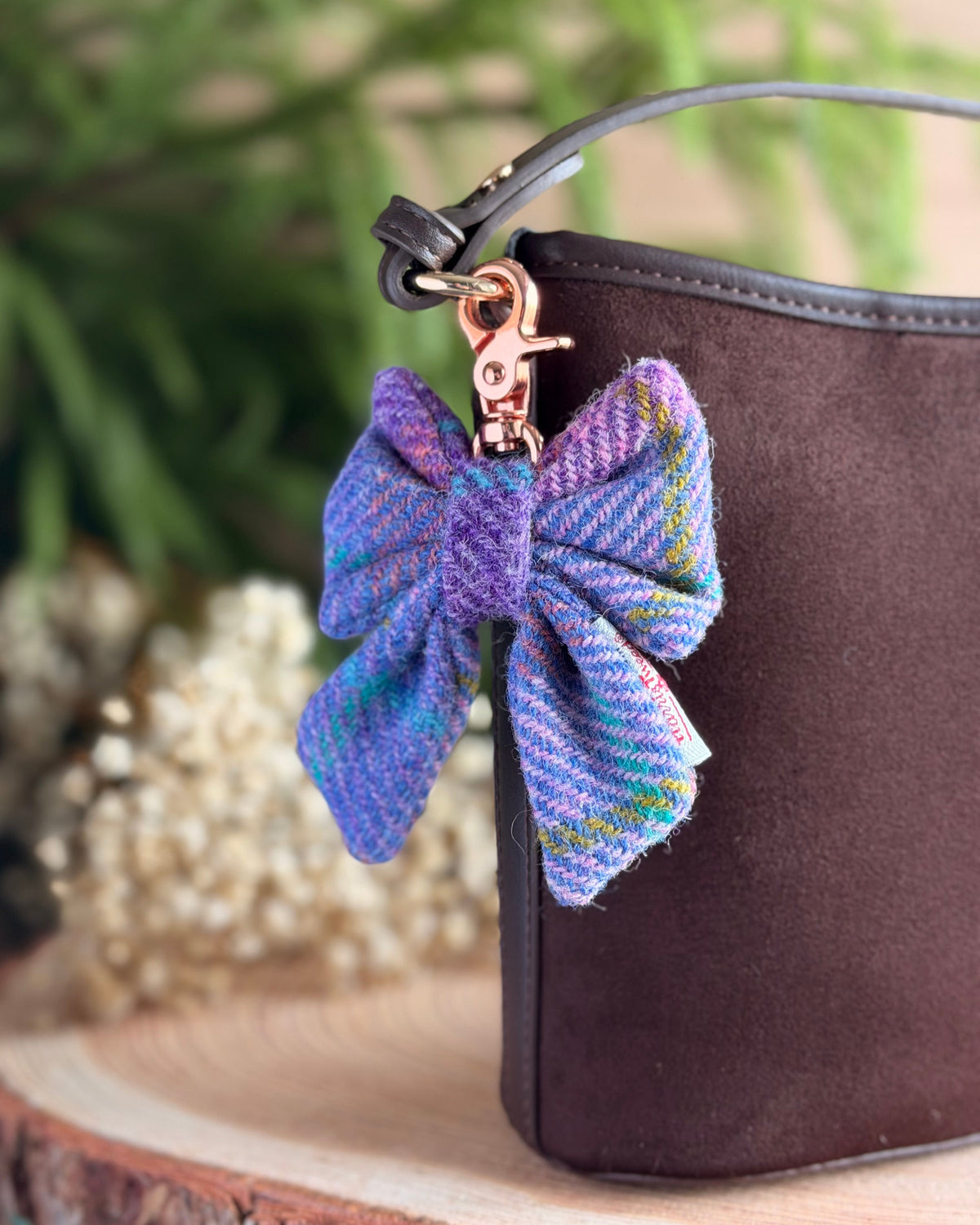 Harris Tweed® Bow Keyring | Bag Charm | Pink Lilac Dash Of Hounds