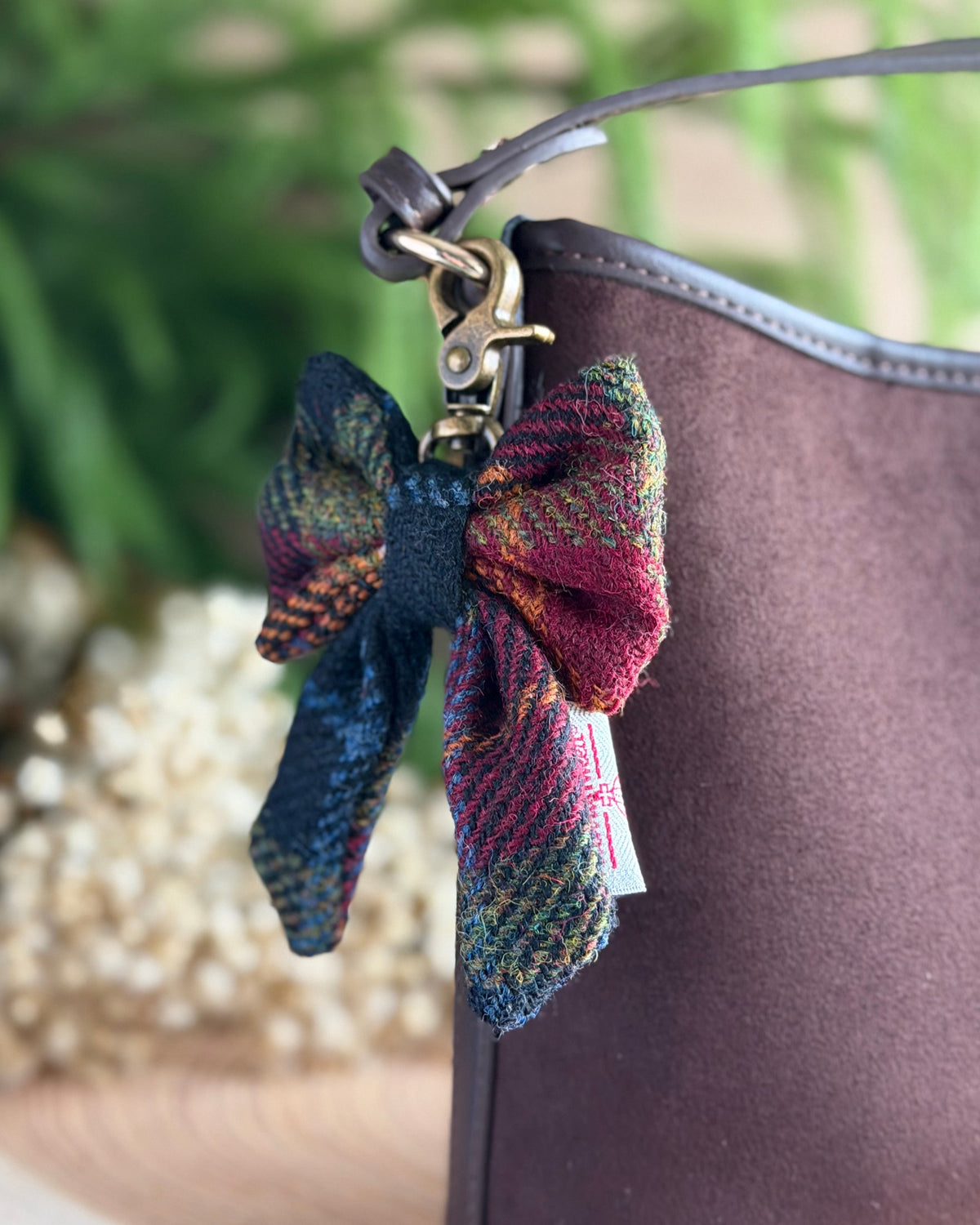 Harris Tweed® Bow Keyring | Bag Charm | Autumn Brown Check Dash Of Hounds