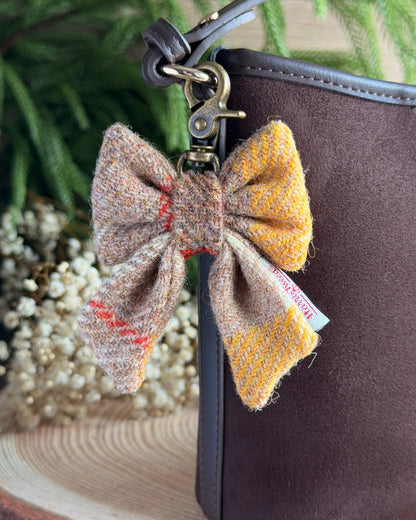 Harris Tweed® Bow Keyring | Bag Charm | Natural Yellow Check Dash Of Hounds