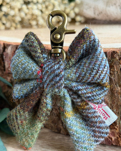 Harris Tweed® Bow Keyring | Bag Charm | Heritage Blue Green Dash Of Hounds