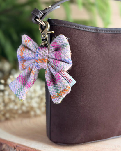 Harris Tweed® Bow Keyring | Bag Charm | Pastel Pink Dash Of Hounds
