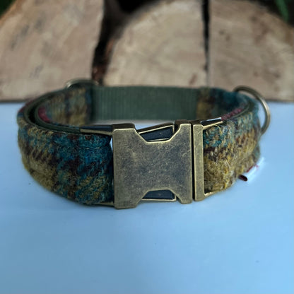 Harris Tweed® Autumn Highland Teal Dog Collar Bow & Lead Set