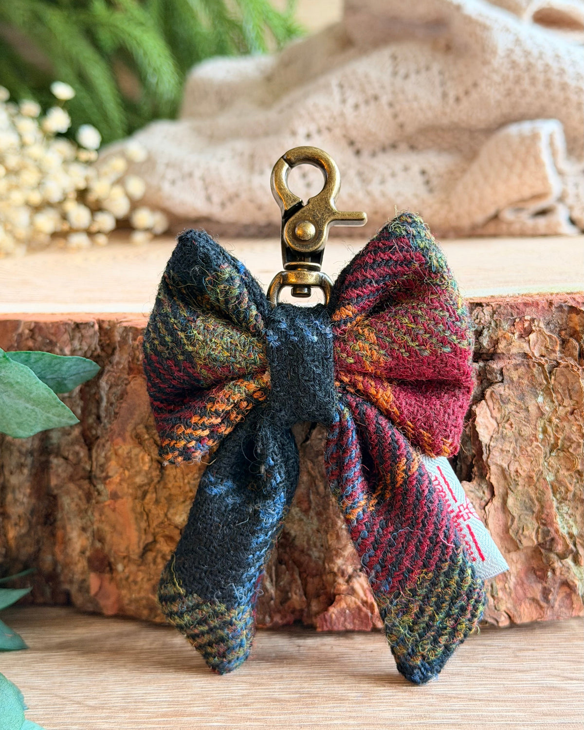 Harris Tweed® Bow Keyring | Bag Charm | Autumn Brown Check (Copy) Dash Of Hounds