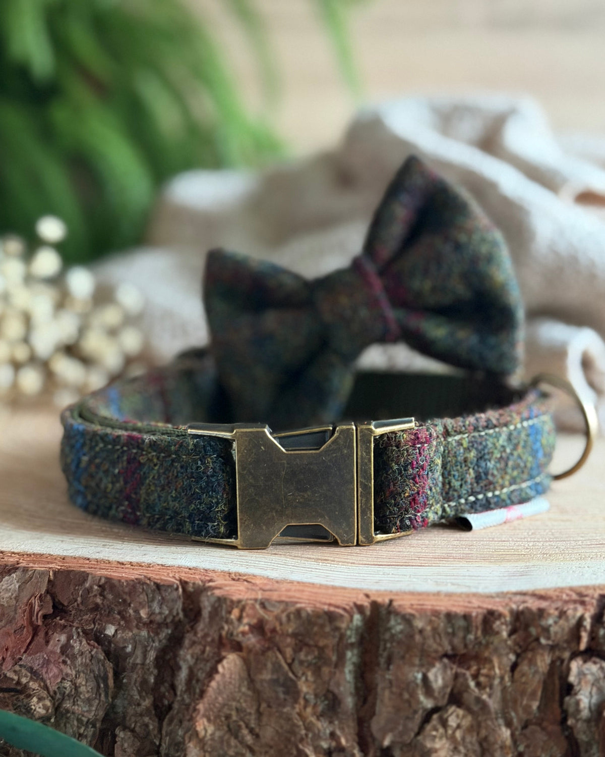 Harris Tweed® Moss Green Dog Collar Bow & Lead Set (Copy) Dash Of Hounds