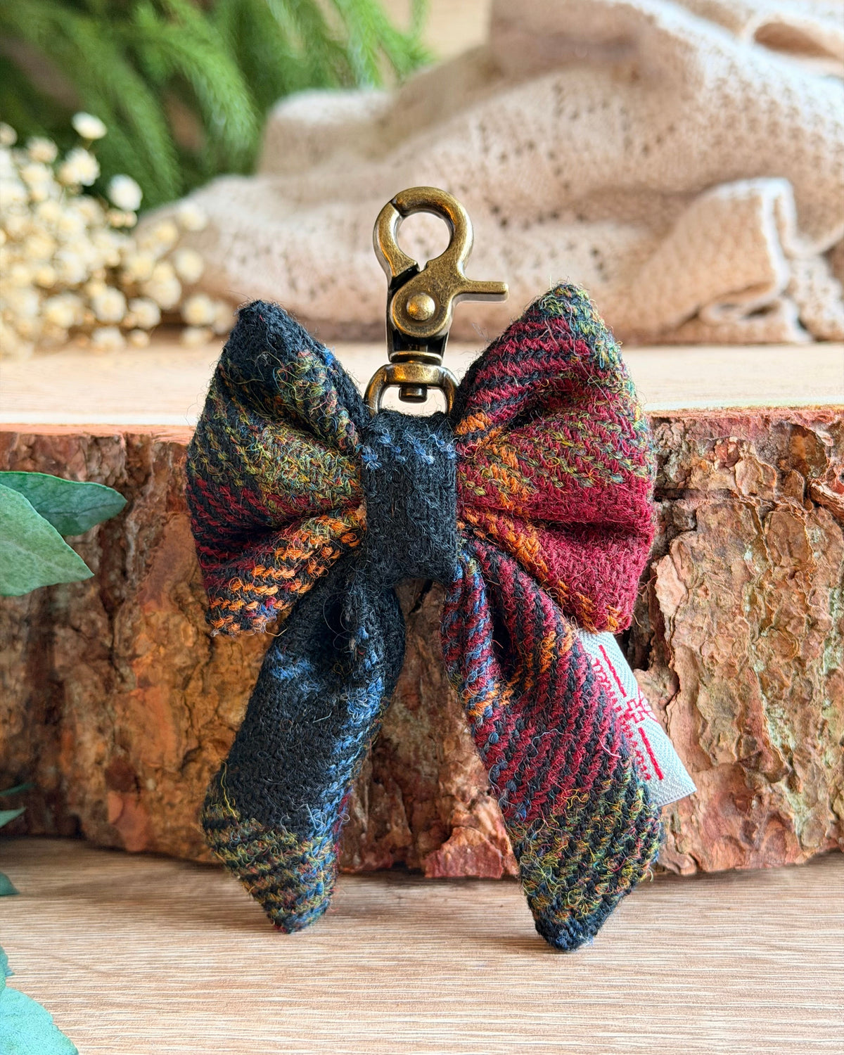Harris Tweed® Bow Keyring | Bag Charm | Autumn Brown Check (Copy) Dash Of Hounds