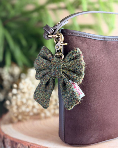 Harris Tweed® Bow Keyring | Bag Charm | Moss Green Dash Of Hounds