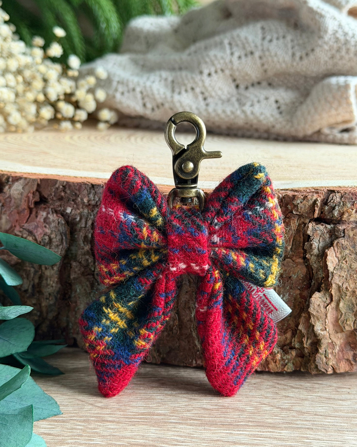 Harris Tweed® Bow Key Ring | Bag Charm | Red Tartan Check Dash Of Hounds